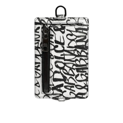 Dolce Gabbana White Leather Lanyard Cardholder with Logo Plaque &