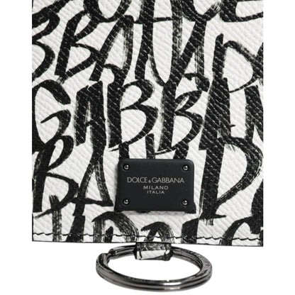 Dolce Gabbana White Leather Lanyard Cardholder with Logo Plaque &