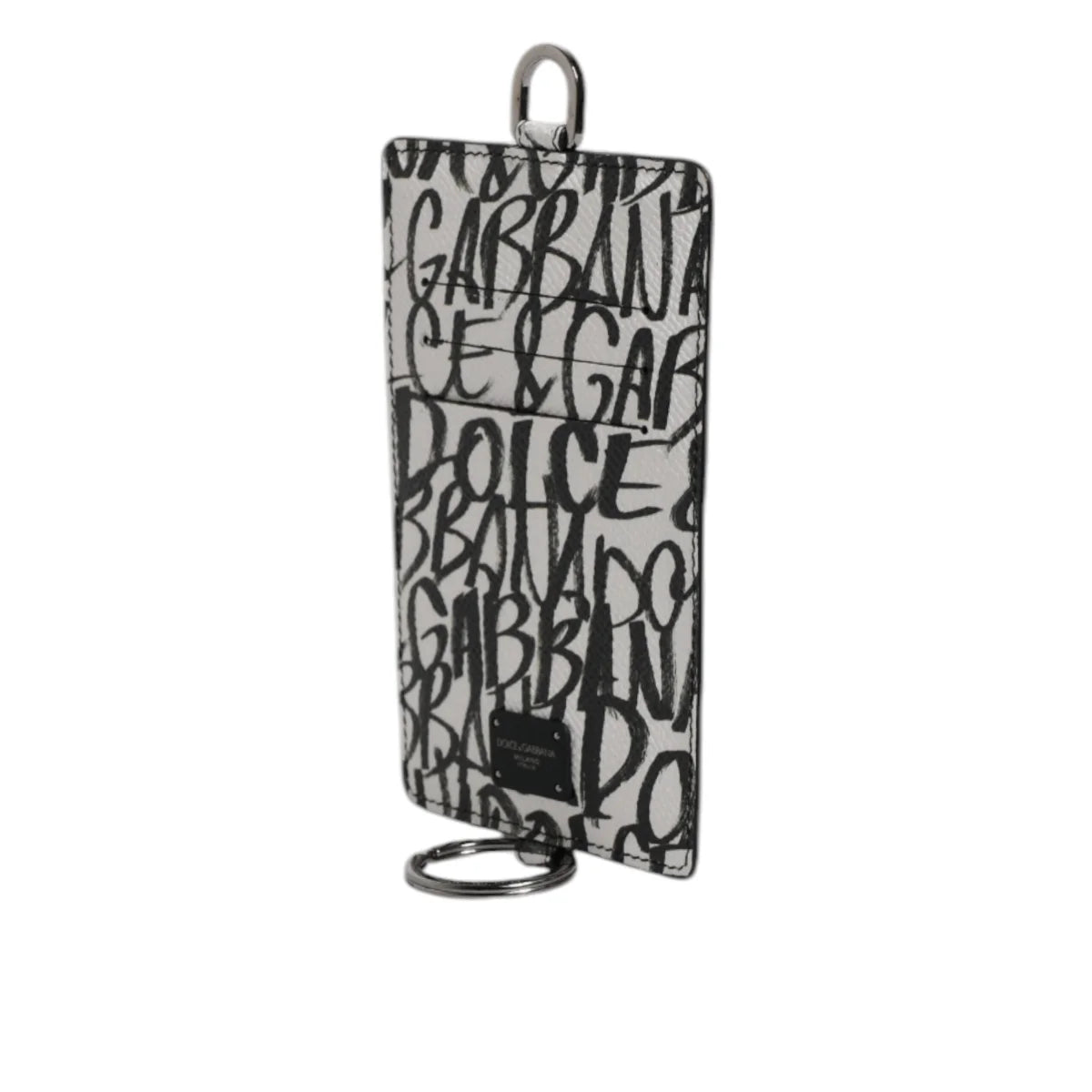 Dolce Gabbana White Leather Lanyard Cardholder with Logo Plaque &