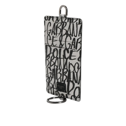 Dolce Gabbana White Leather Lanyard Cardholder with Logo Plaque &