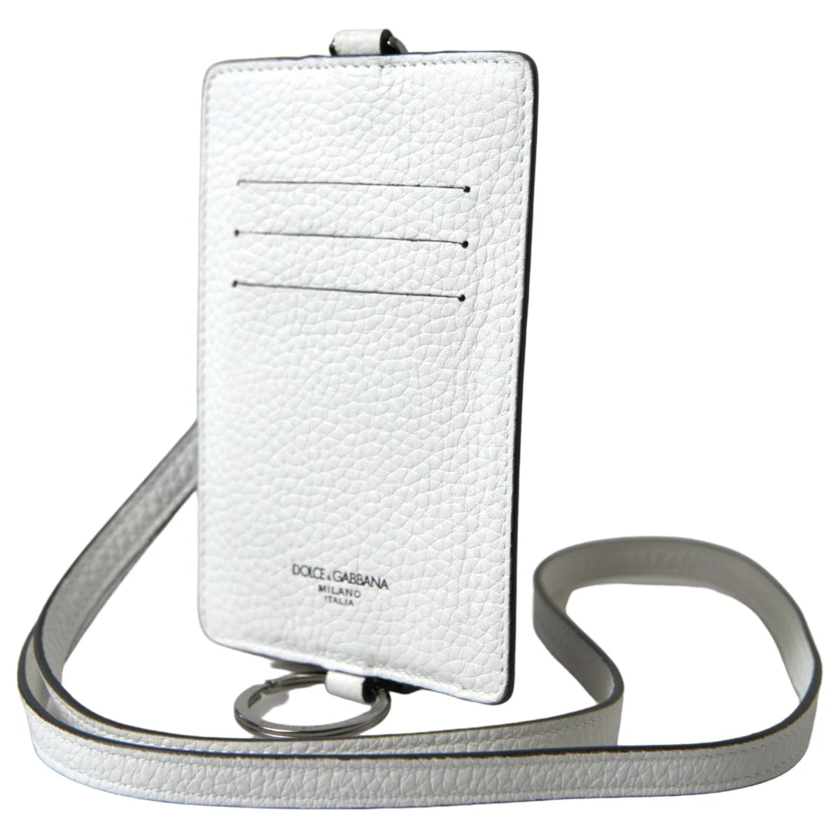 Dolce & Gabbana White Leather Lanyard Logo Card Holder Men Wallet