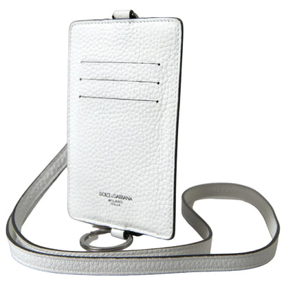 Dolce & Gabbana White Leather Lanyard Logo Card Holder Men Wallet