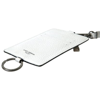 Dolce & Gabbana White Leather Lanyard Logo Card Holder Men Wallet