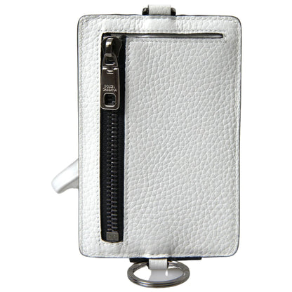 Dolce & Gabbana White Leather Lanyard Logo Card Holder Men Wallet
