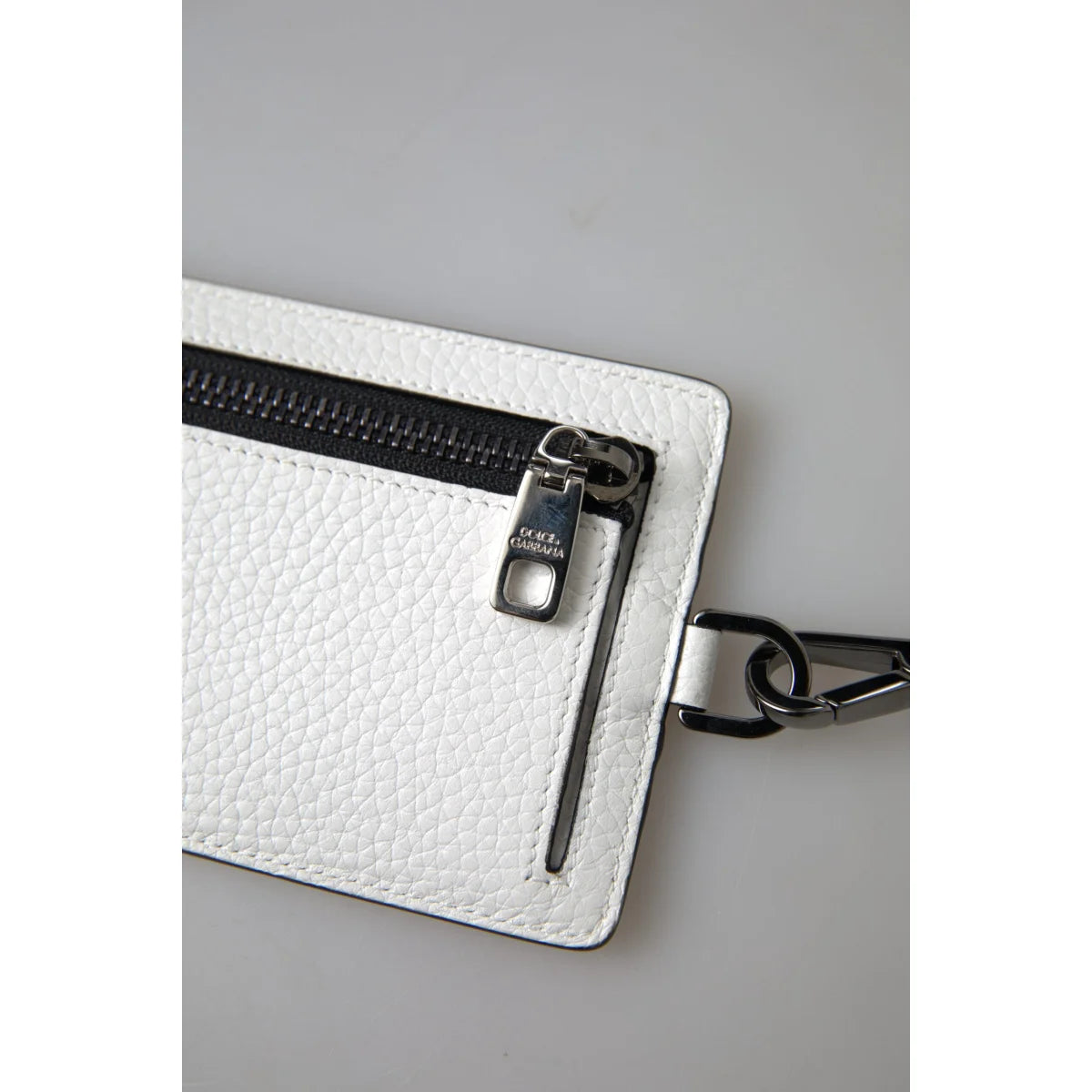 Dolce & Gabbana White Leather Lanyard Logo Card Holder Men Wallet