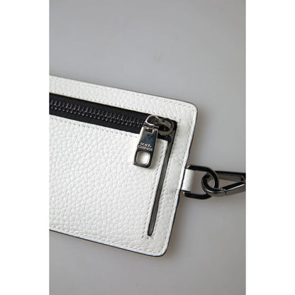 Dolce & Gabbana White Leather Lanyard Logo Card Holder Men Wallet