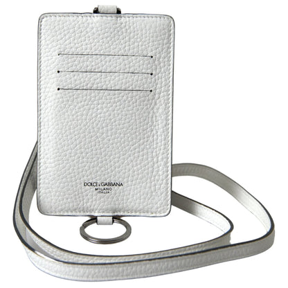 Dolce & Gabbana White Leather Lanyard Logo Card Holder Men Wallet