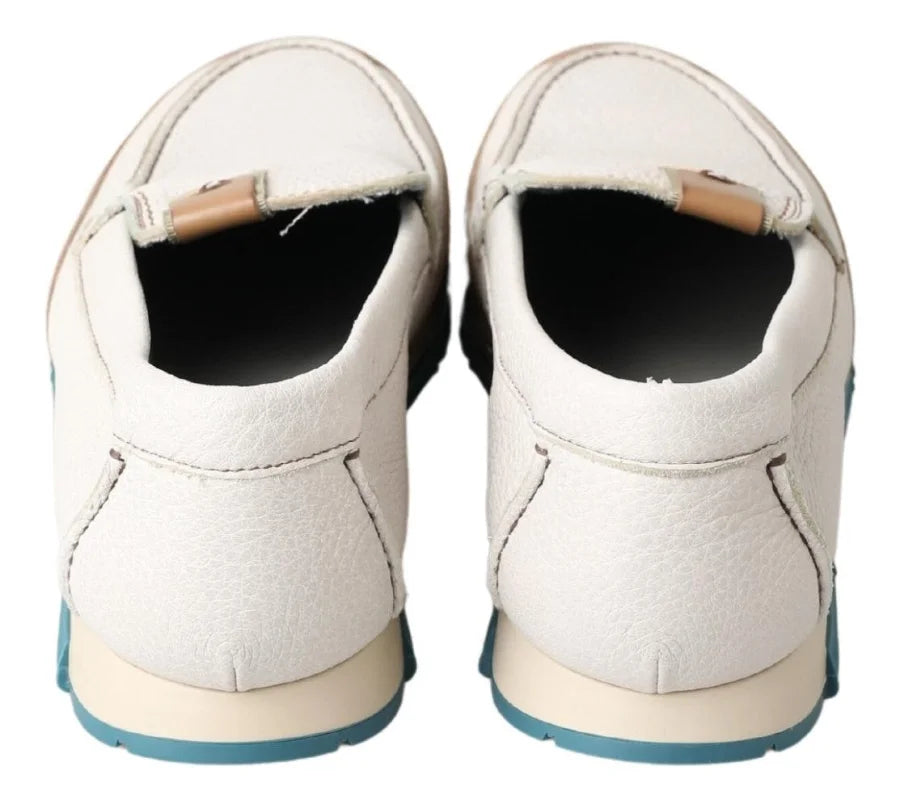 Dolce &amp; Gabbana White Leather Loafers Moccasins Shoes