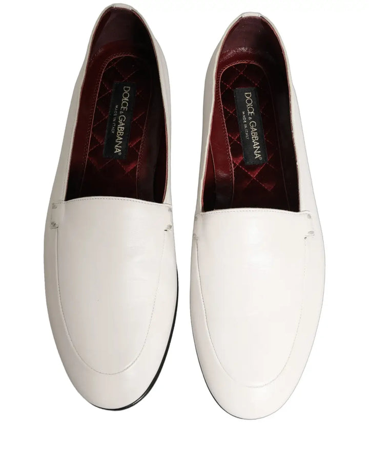 Dolce &amp; Gabbana White Leather Logo Slip On Men Loafers Shoes