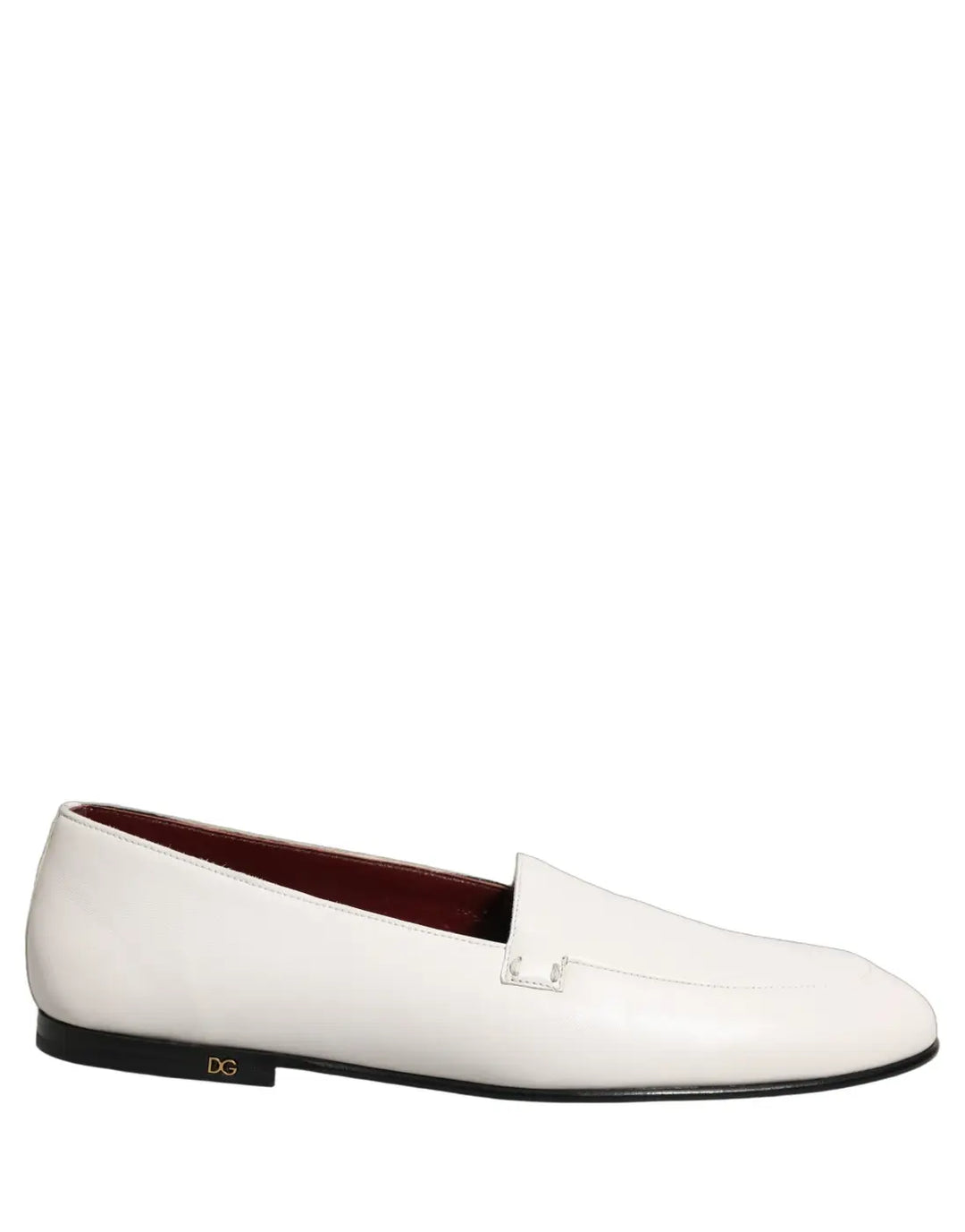 Dolce &amp; Gabbana White Leather Logo Slip On Men Loafers Shoes