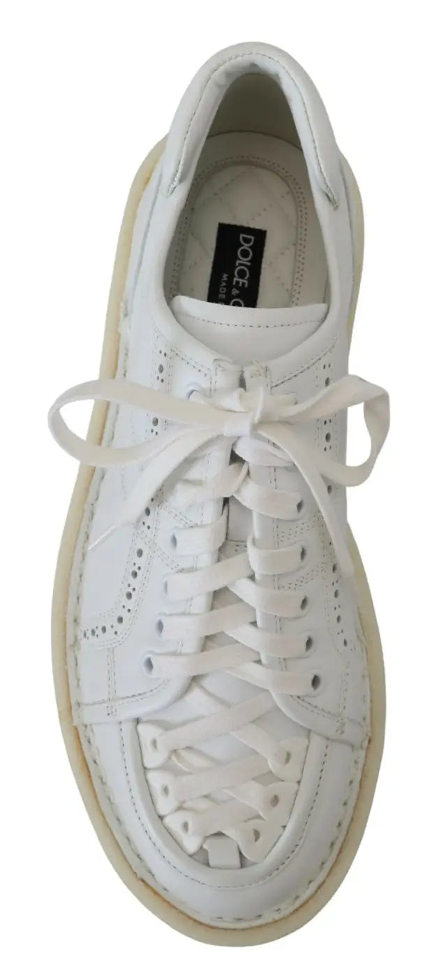 Dolce &amp; Gabbana White Leather Low Top Oxford Sneakers Casual Shoes