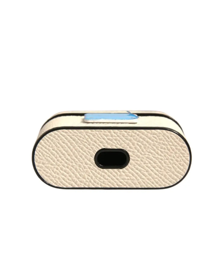 Dolce &amp; Gabbana White Leather Metal Logo Plaque Holder Airpods Case