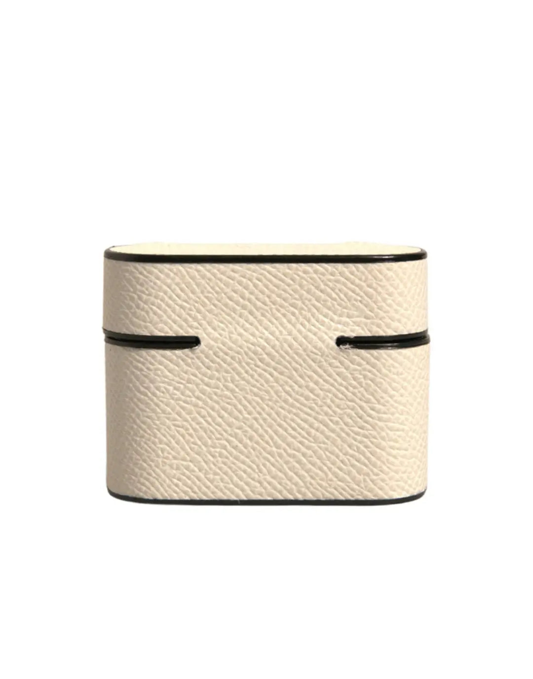 Dolce &amp; Gabbana White Leather Metal Logo Plaque Holder Airpods Case