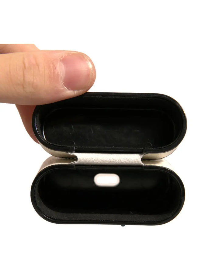 Dolce &amp; Gabbana White Leather Metal Logo Plaque Holder Airpods Case
