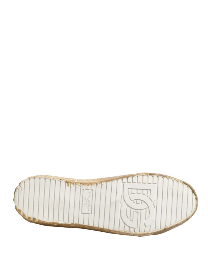 Dolce &amp; Gabbana White Leather Paint Effect Low Top Sneakers Shoes
