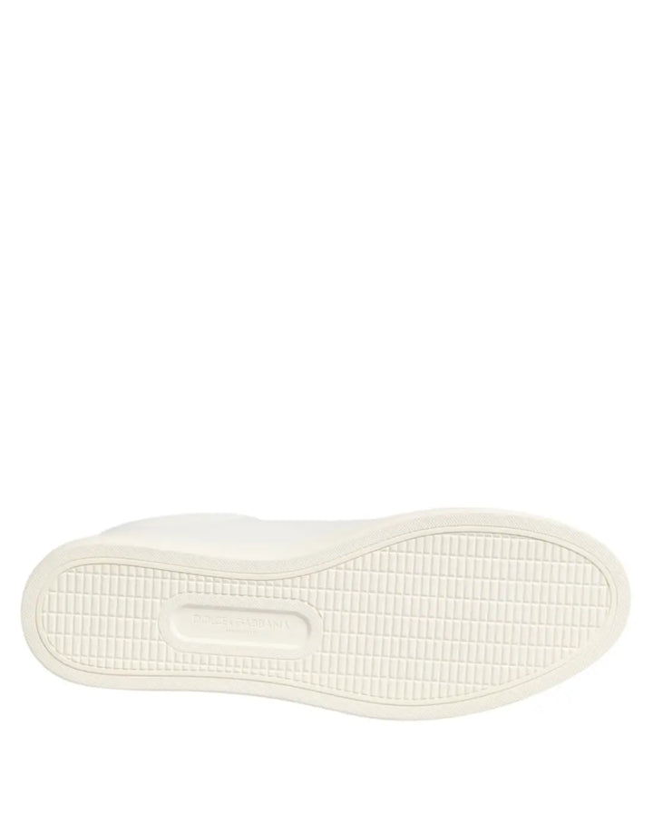 Dolce &amp; Gabbana White Leather Rose Embroidery Low-Top Shoes