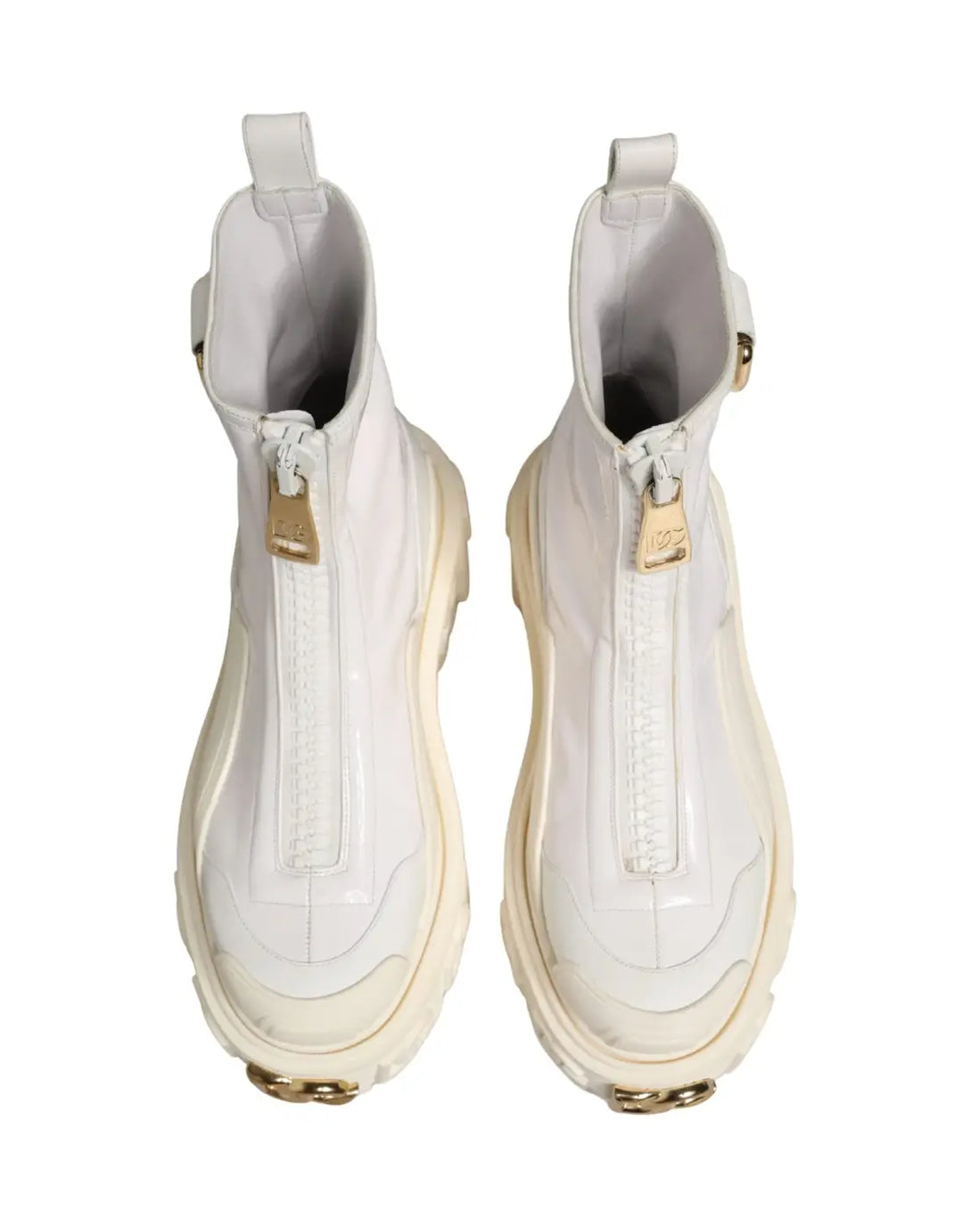 Dolce &amp; Gabbana White Leather Rubber Logo Ankle Boots Shoes