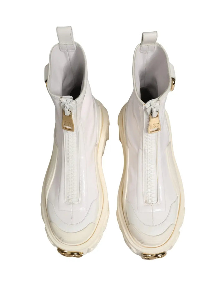 Dolce &amp; Gabbana White Leather Rubber Logo Ankle Boots Shoes