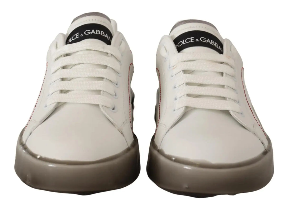 Dolce &amp; Gabbana White Leather Shoes Womens Logo Portofino Sneakers