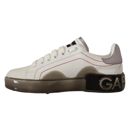 Dolce & Gabbana White Leather Shoes Womens Logo Portofino Sneakers