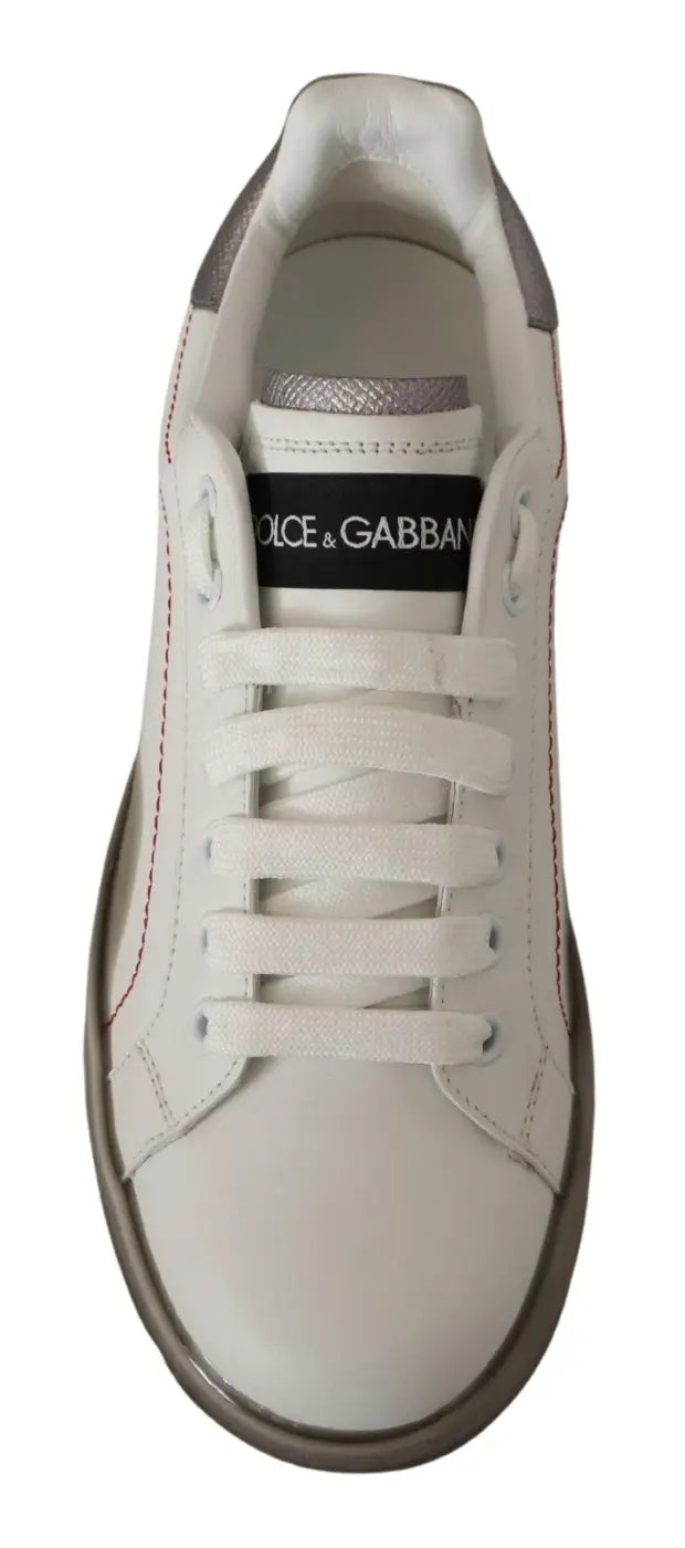 Dolce &amp; Gabbana White Leather Shoes Womens Logo Portofino Sneakers