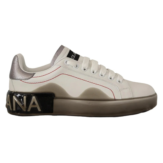 Dolce & Gabbana White Leather Shoes Womens Logo Portofino Sneakers