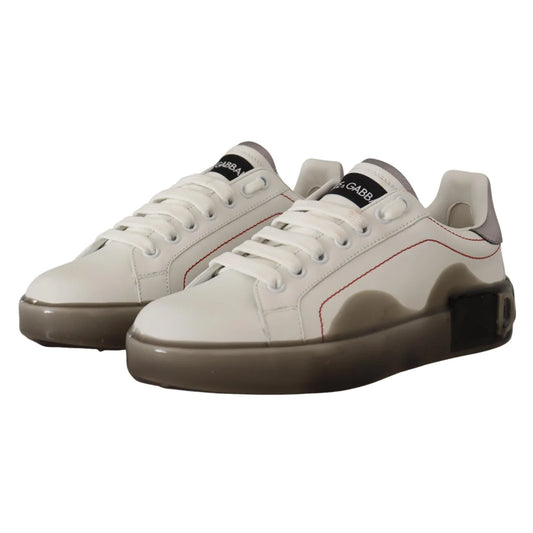 Dolce & Gabbana White Leather Shoes Womens Logo Portofino Sneakers