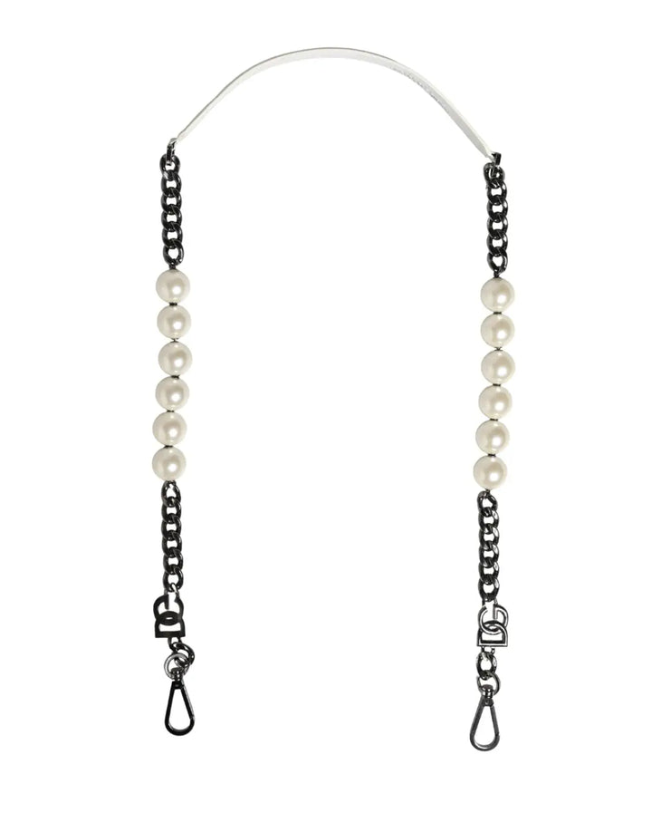 Dolce &amp; Gabbana White Leather Silver Chain Bag Accessory Shoulder Strap