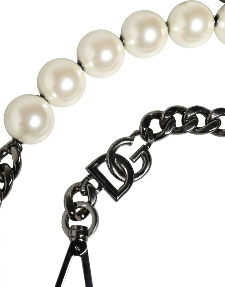 Dolce &amp; Gabbana White Leather Silver Chain Bag Accessory Shoulder Strap