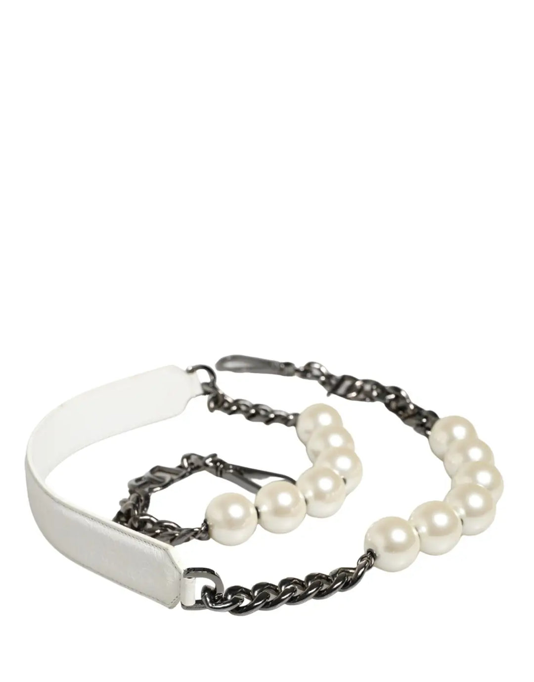 Dolce &amp; Gabbana White Leather Silver Chain Bag Accessory Shoulder Strap