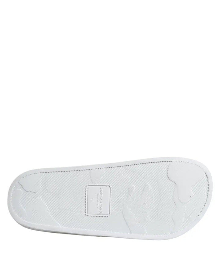Dolce &amp; Gabbana White Leather Slides Sandals Beachwear Shoes