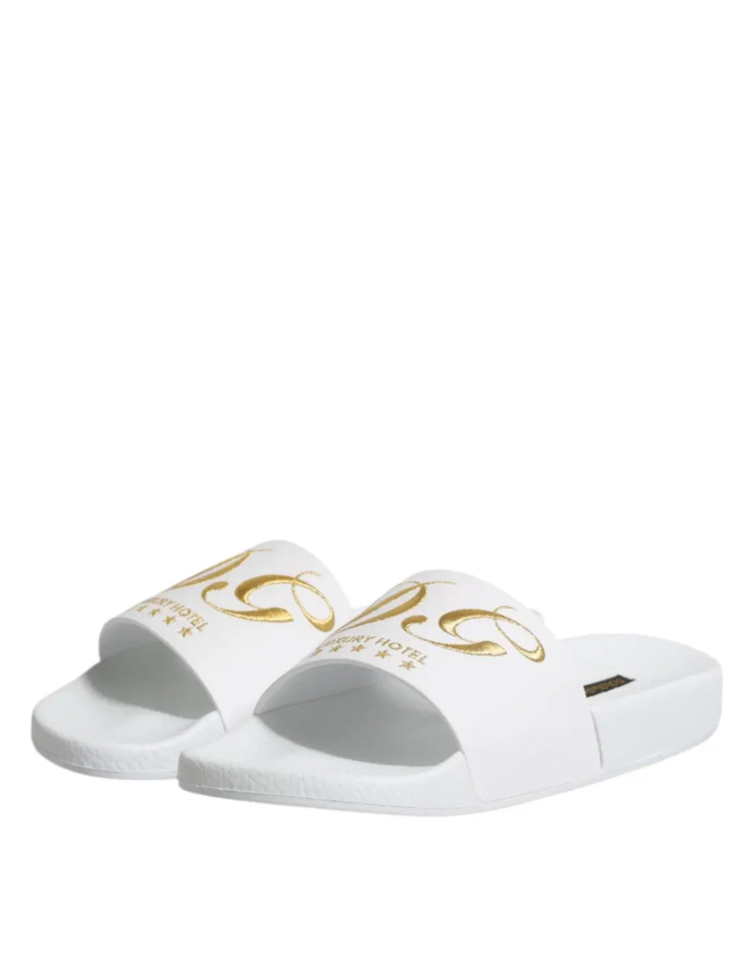 Dolce &amp; Gabbana White Leather Slides Sandals Beachwear Shoes
