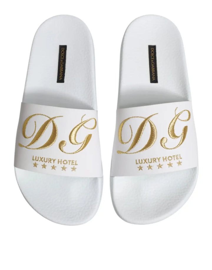 Dolce &amp; Gabbana White Leather Slides Sandals Beachwear Shoes
