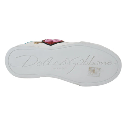 Dolce & Gabbana White Leather Sneaker Portofino Logo Heart Shoes