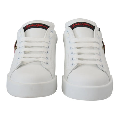 Dolce & Gabbana White Leather Sneaker Portofino Logo Heart Shoes
