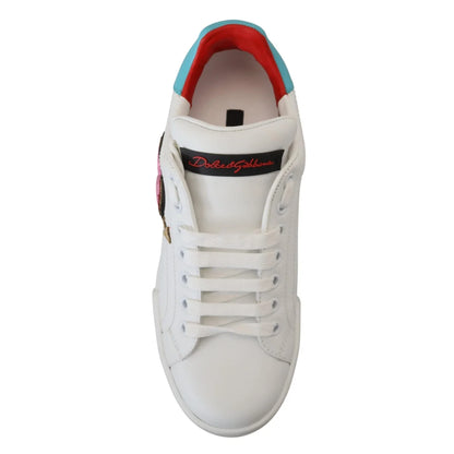 Dolce & Gabbana White Leather Sneaker Portofino Logo Heart Shoes