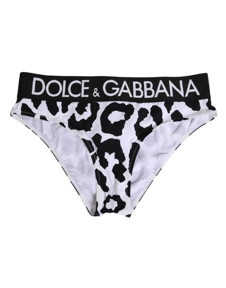 Dolce &amp; Gabbana White Leopard Nylon High Waist Panty Underwear