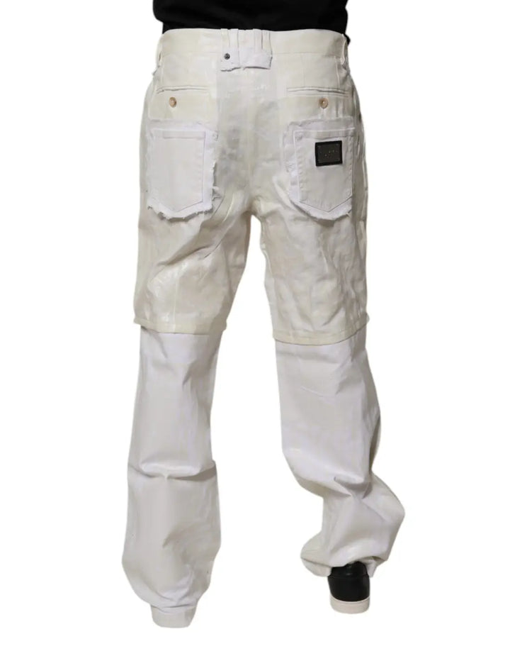 Dolce &amp; Gabbana White Linen Mid Waist Straight Men Denim Jeans
