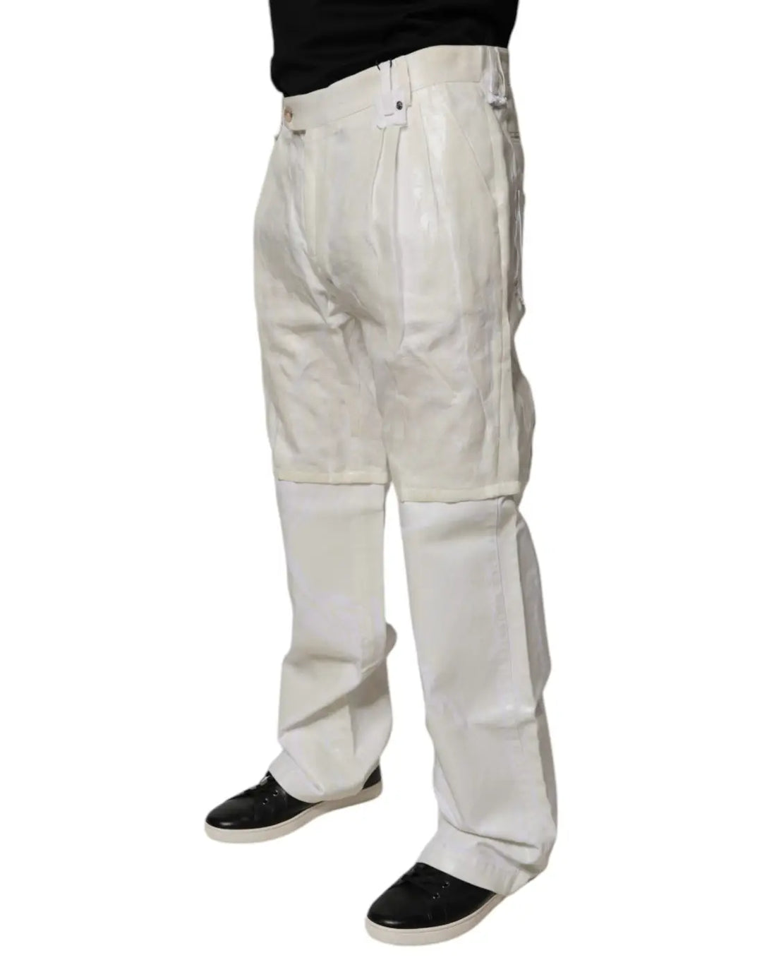 Dolce &amp; Gabbana White Linen Mid Waist Straight Men Denim Jeans