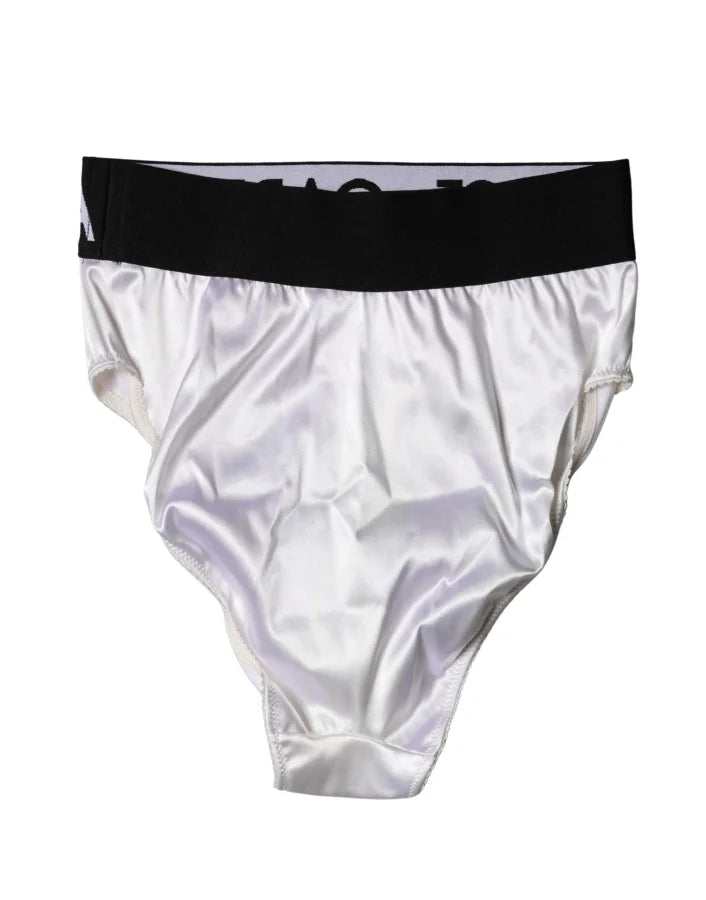 Dolce & Gabbana White Logo Brief High Waist Panty Underwear