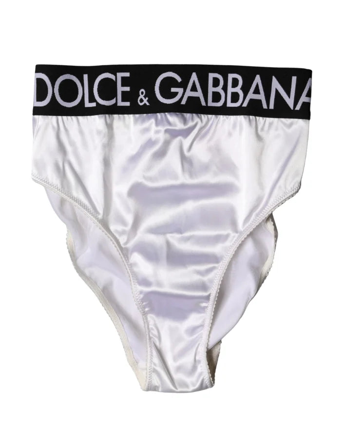 Dolce & Gabbana White Logo Brief High Waist Panty Underwear