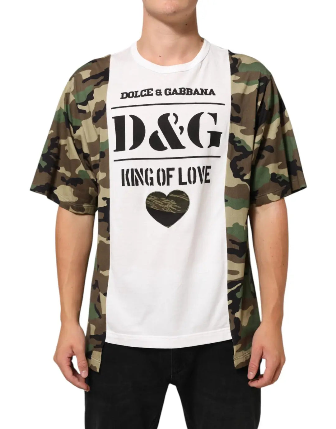 Dolce &amp; Gabbana White Logo Camouflage Crew Neck Men T-shirt