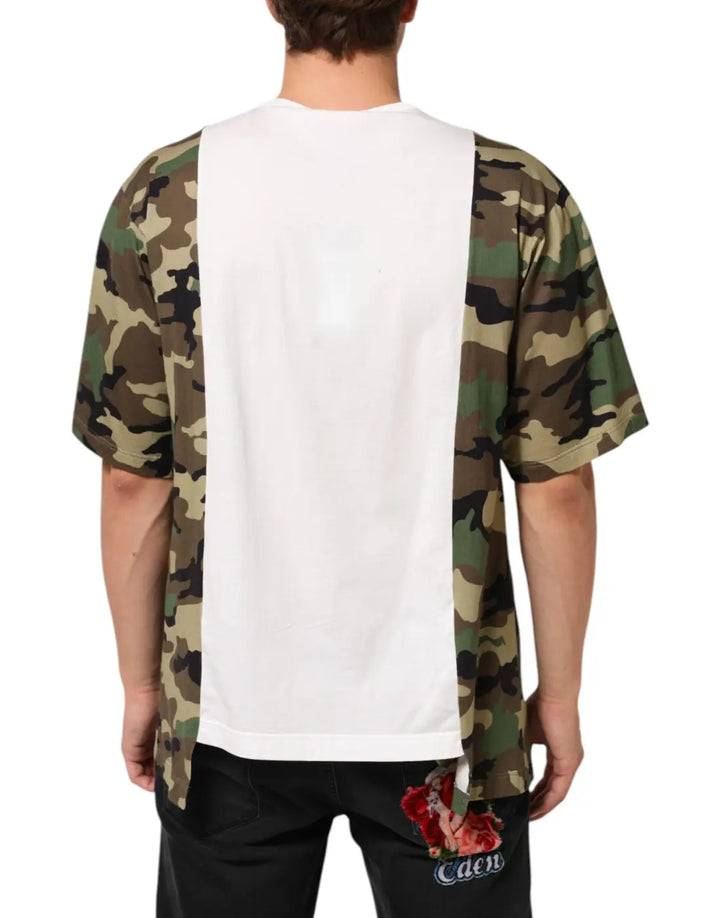 Dolce &amp; Gabbana White Logo Camouflage Crew Neck Men T-shirt