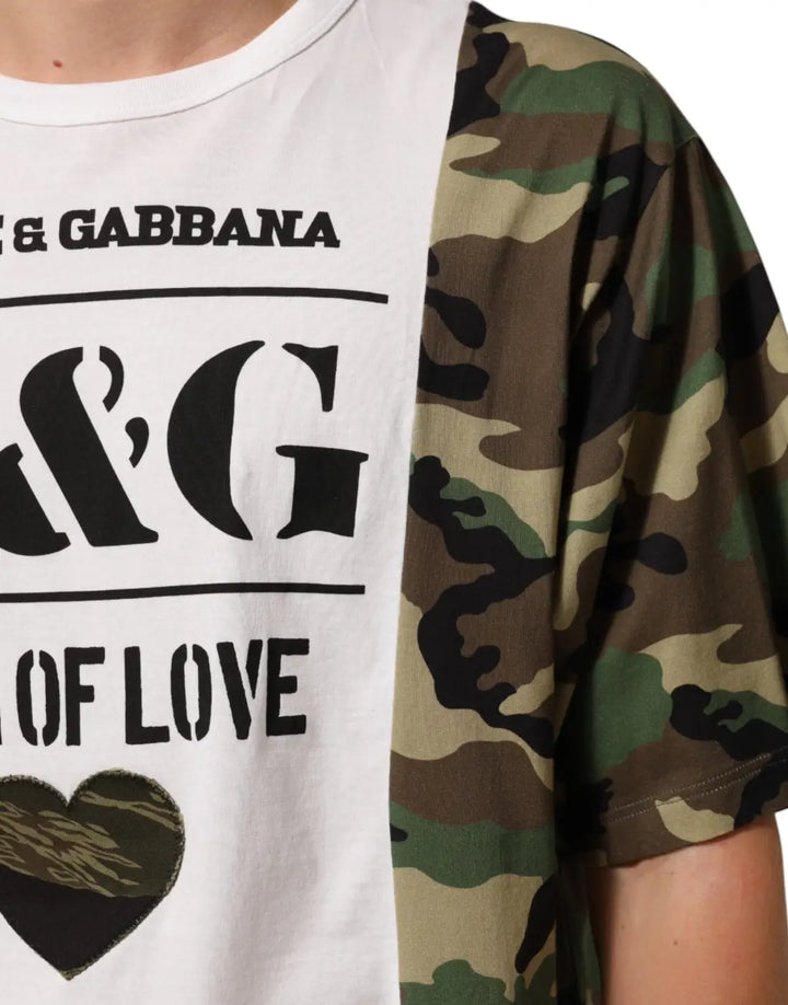 Dolce &amp; Gabbana White Logo Camouflage Crew Neck Men T-shirt
