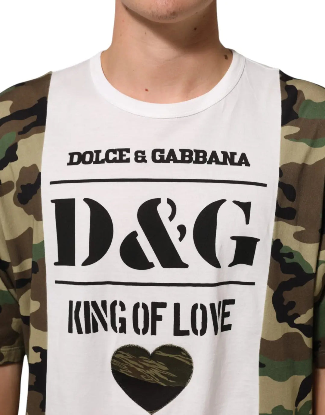 Dolce &amp; Gabbana White Logo Camouflage Crew Neck Men T-shirt