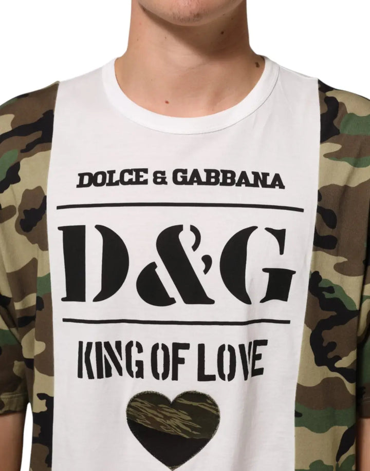 Dolce &amp; Gabbana White Logo Camouflage Crew Neck Men T-shirt