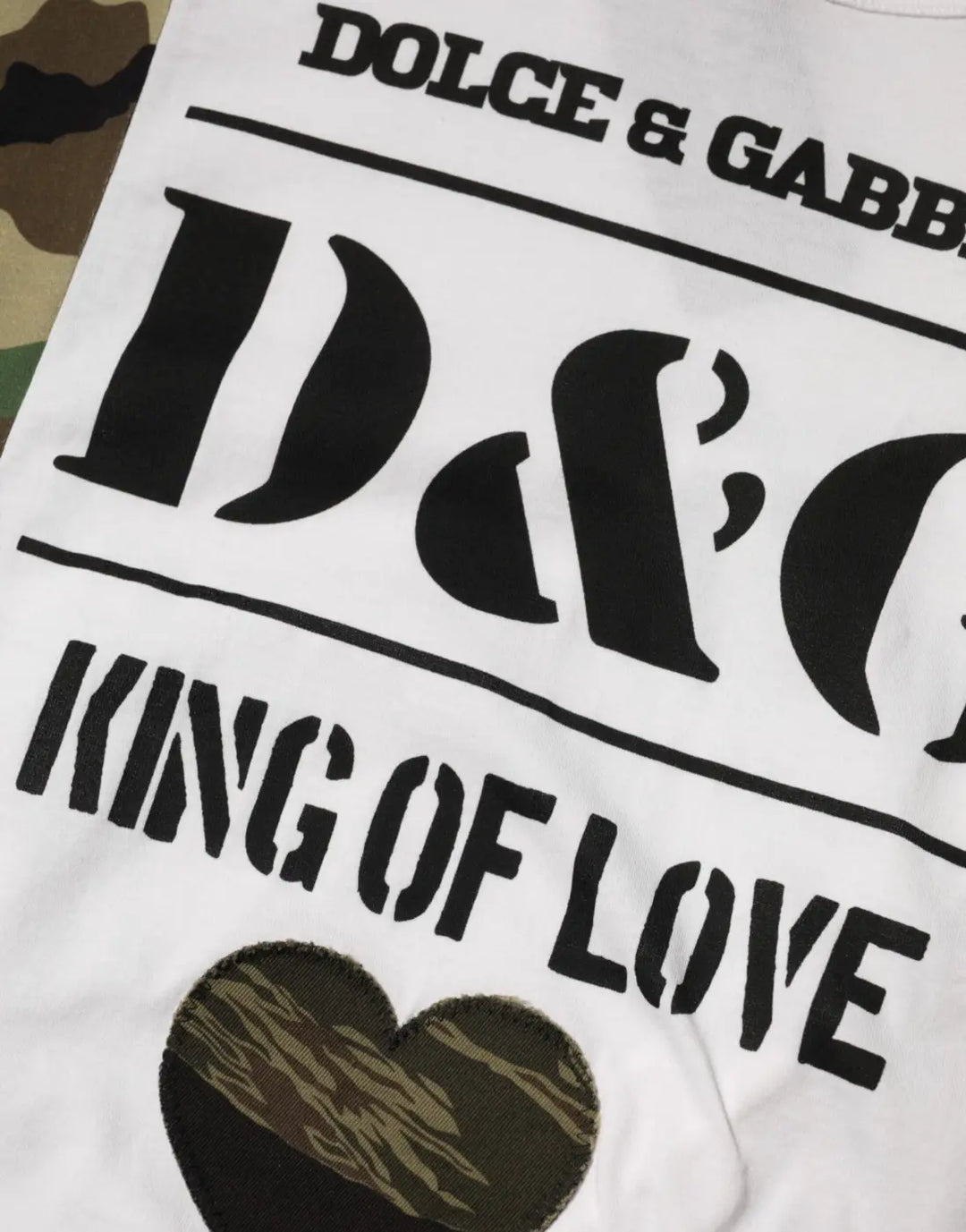 Dolce &amp; Gabbana White Logo Camouflage Crew Neck Men T-shirt