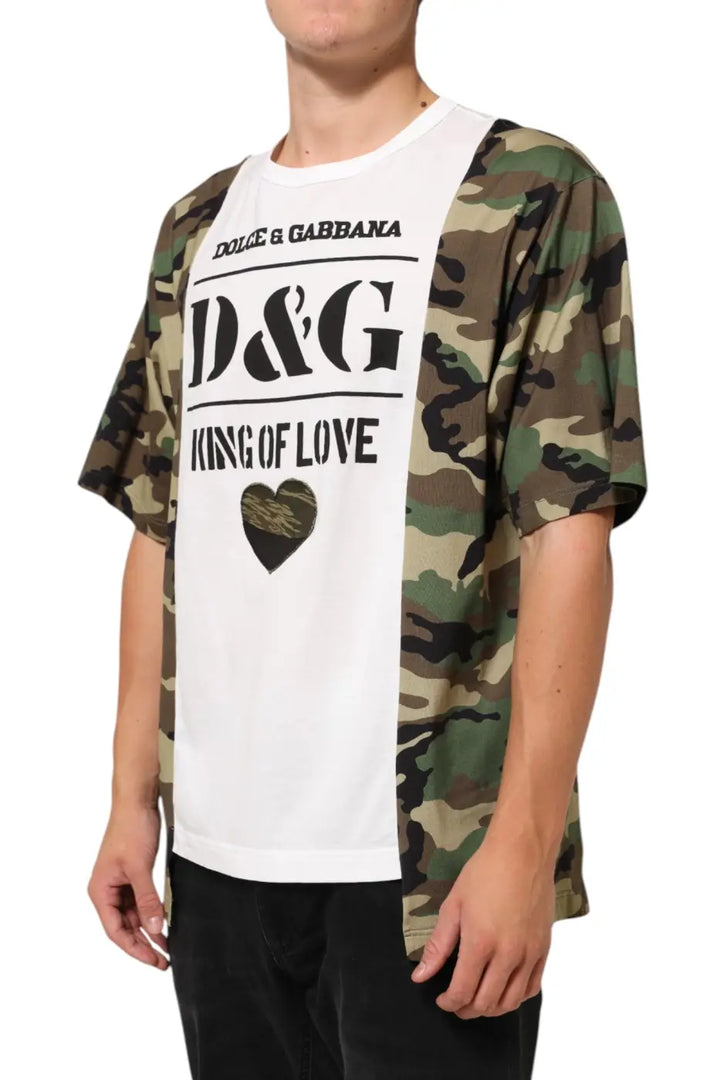 Dolce &amp; Gabbana White Logo Camouflage Crew Neck Men T-shirt