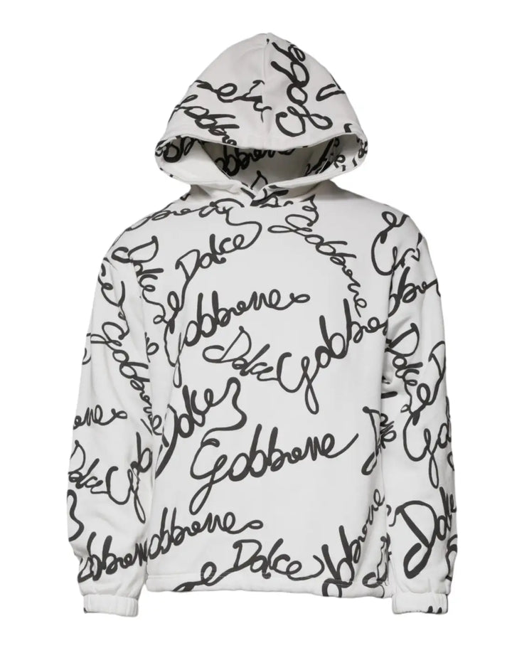 Dolce &amp; Gabbana White Logo Cotton Hooded Sweatshirt Sweater