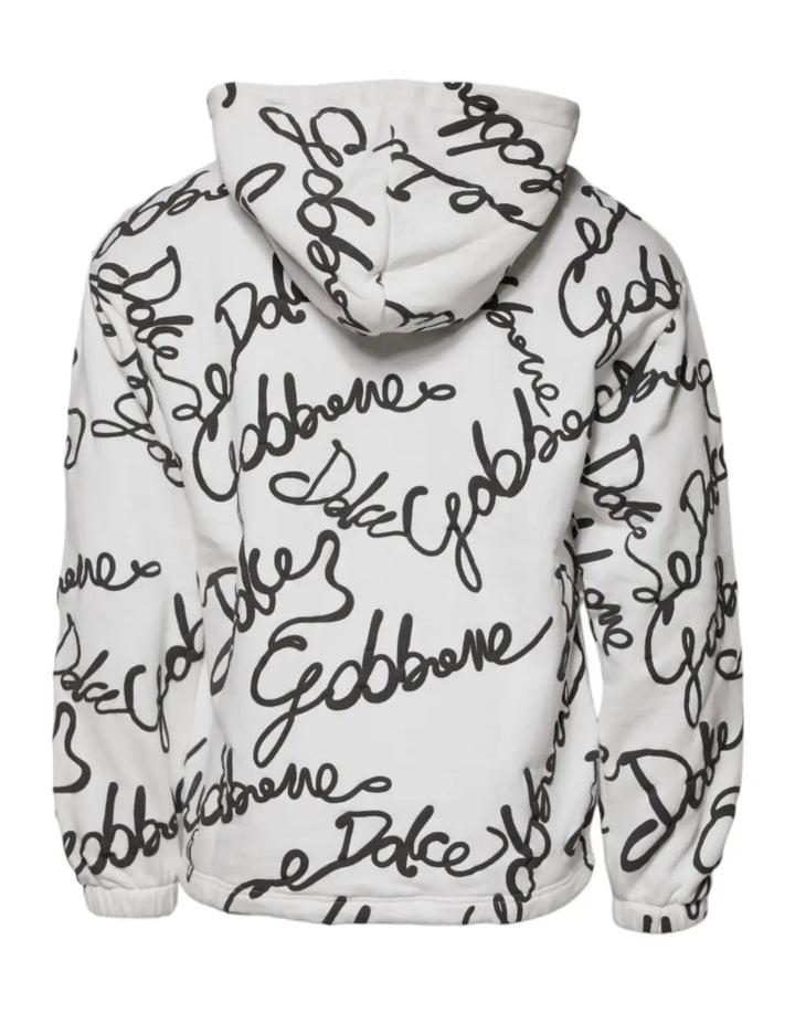 Dolce &amp; Gabbana White Logo Cotton Hooded Sweatshirt Sweater
